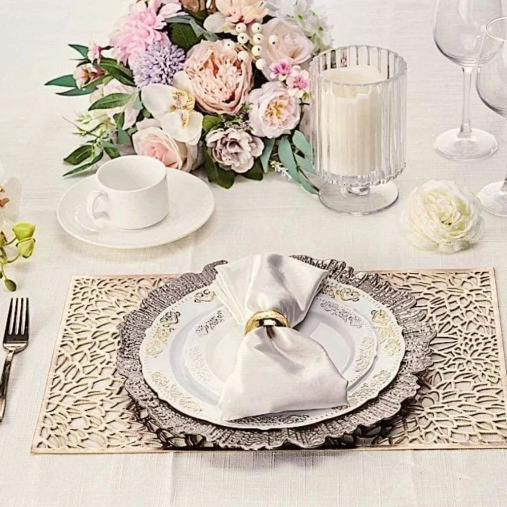 Gold Placemats Laser Cut Elegant Everyday Special Occasion Holiday Elegant 4 PC